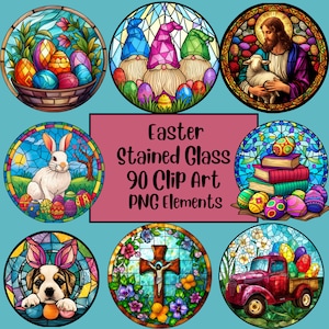 Bundle PNG vitrail, lapin de Pâques, oeufs, clipart amateur de livres, Jésus, il est ressuscité, agneau de Dieu, chien, chat, nain, vache Highland, panier