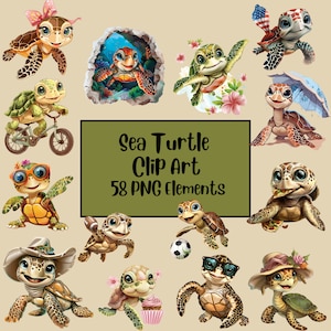 Linda tortuga marina clipart / bebé tortuga clipart / lindo submarino / clip art de temporada / acuarela verano / paquete de imágenes prediseñadas del día de playa