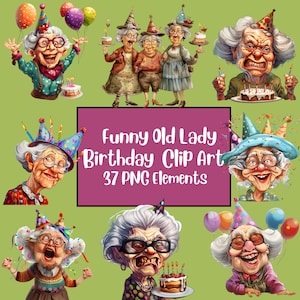 Lustige alte Damen Clipart, In meiner Geburtstag Ära, ältere Clipart, süße Oma, alte Damen PNG Bundle, fröhliche alte Dame, lustige alte Leute