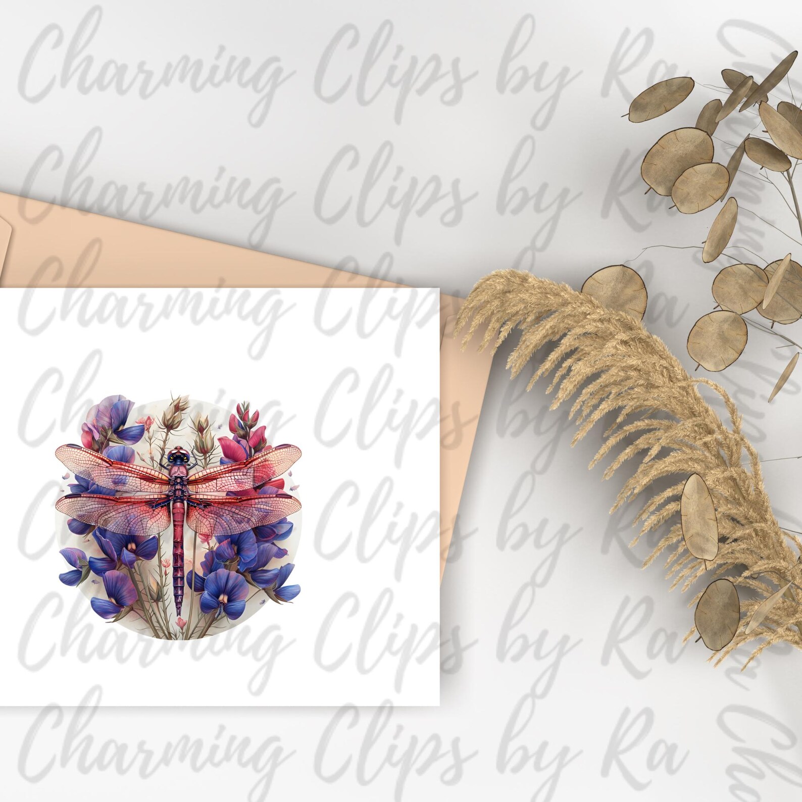 Dragonfly Floral Birthflower Clipart Sublimations Bundle, Insect PNG ...
