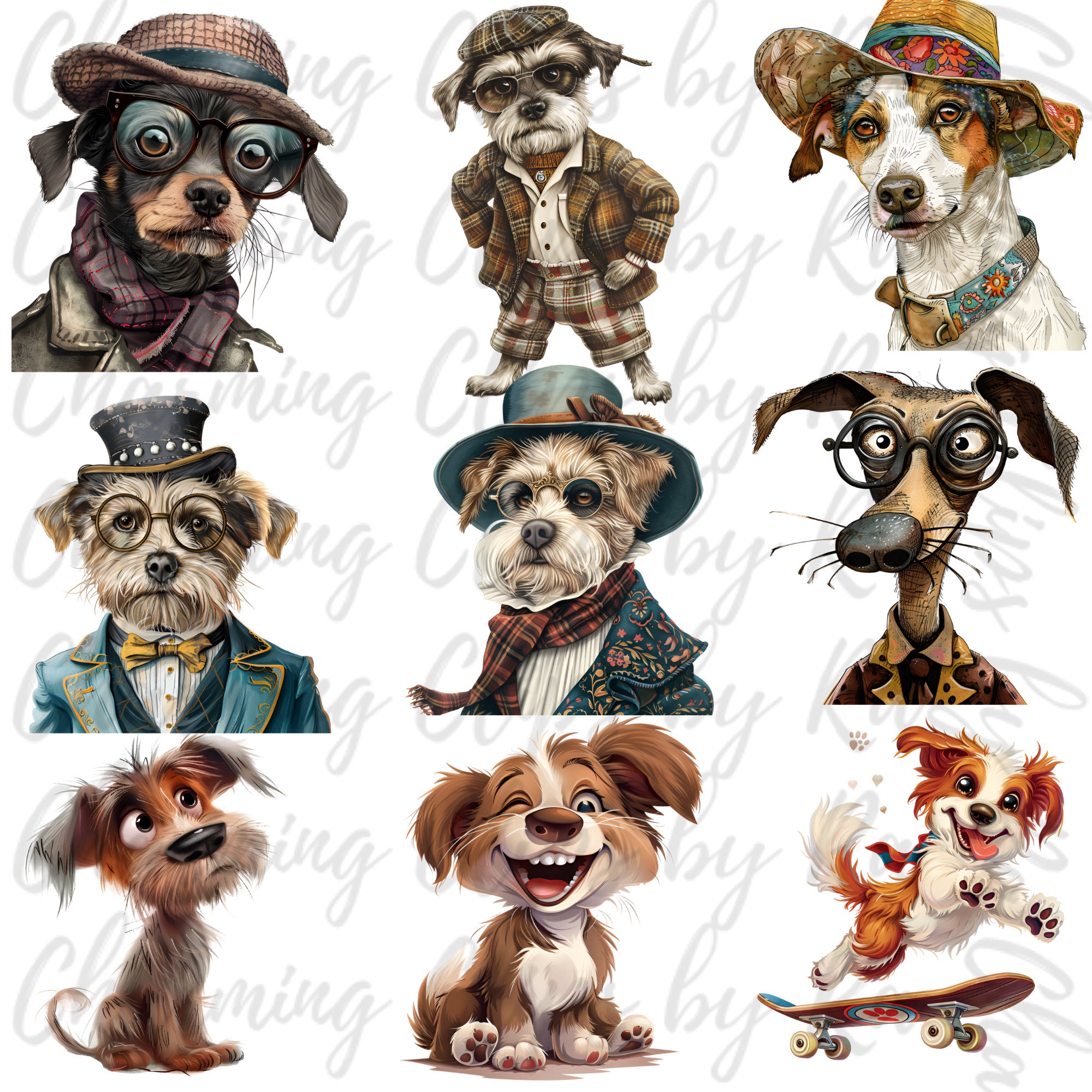 Quirky Dog Clipart | Whimsical Dogs Clip Art | Funny Dogs | Cartoon ...