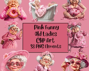 Imágenes prediseñadas de ancianas divertidas, imágenes prediseñadas de ancianos, abuela linda, paquete PNG de ancianas, anciana alegre, ancianas divertidas, sublimación