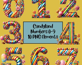 Candyland Clipart, Candyland Zahlen, Geburtstagssüßigkeiten, Candy Shop, Pastell Süßigkeiten, Sublimation, Sammelalbum, Candyland Alphabet