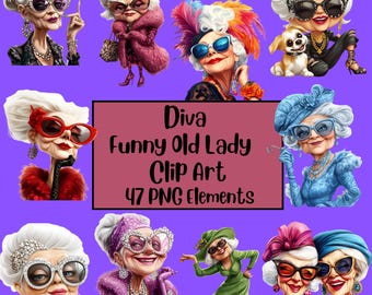 Imágenes prediseñadas de ancianas divertidas, abuela diva, imágenes prediseñadas de ancianos, abuela linda, paquete PNG de ancianas, anciana alegre, personas mayores divertidas