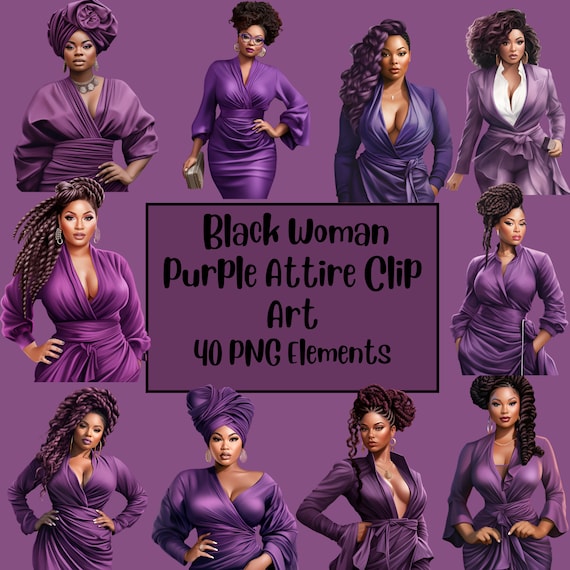 Fashionable Black Woman Clipart, Color Purple PNG, Beautiful Curvy Black Woman, Black Clipart, Boss Woman, African American Bundle, Afro Bun