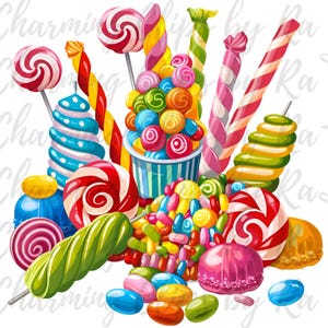 Candyland Clipart, Süßigkeiten PNG Bundle, Süßigkeiten Sublimation, Candy Shop, Candy Party, Lollipop Clipart, Scrapbook, Junk Journal