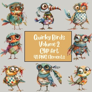 Funny Bird Clipart | Funny Birds Png | Mixed Media Quirky Bird Clip Art | Whimsy Graphics |Junk Journal | Digital Paper Craft | Sublimation
