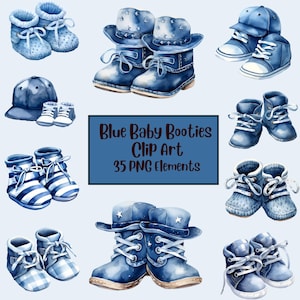 Chaussures bébé | Clipart nouveau-né aquarelle | Clipart bleu bébé | Fabrication de cartes | Pngs de butin | Clipart vectoriel | Clipart bébé garçon