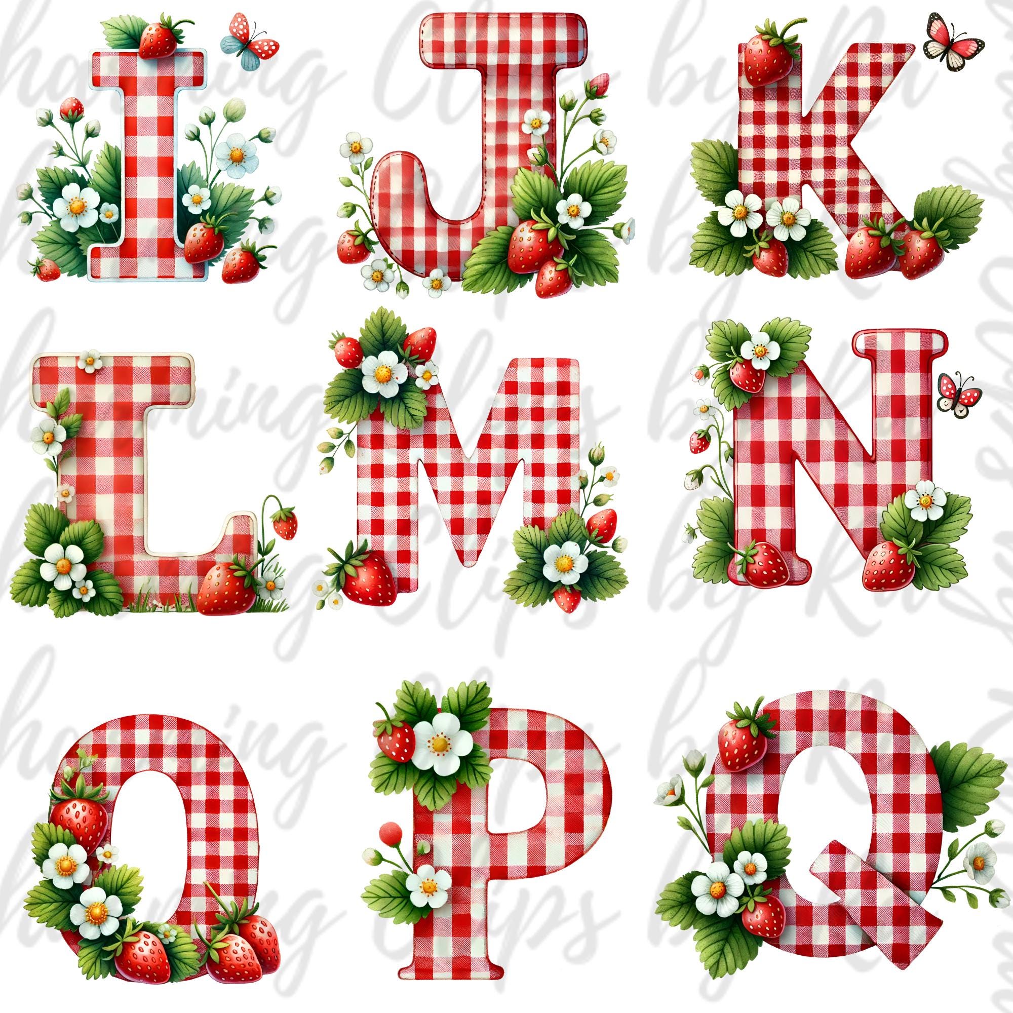 Strawberry Alphabet PNG Bundle, Strawberry First Birthday Clipart, Cute ...