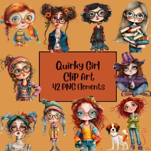Quirky Girl Clipart, Whimsical Girl, Paper Doll, Junk Journal, Cute Girl, Whimsical Digital Papers Girls Digital Papers, Sublimination