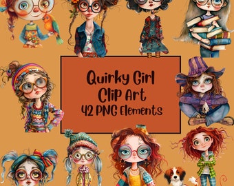 Quirky Girl Clipart, Whimsical Girl, Paper Doll, Junk Journal, Cute Girl, Whimsical Digital Papers Girls Digital Papers, Sublimination