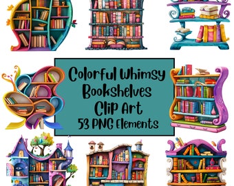 Bookshelf Clipart, Bookcase Clipart, Stacked Book, Cozy Bookworms, Booklovers Bundle Clipart, Magical Books, Book Stack, Sublimination