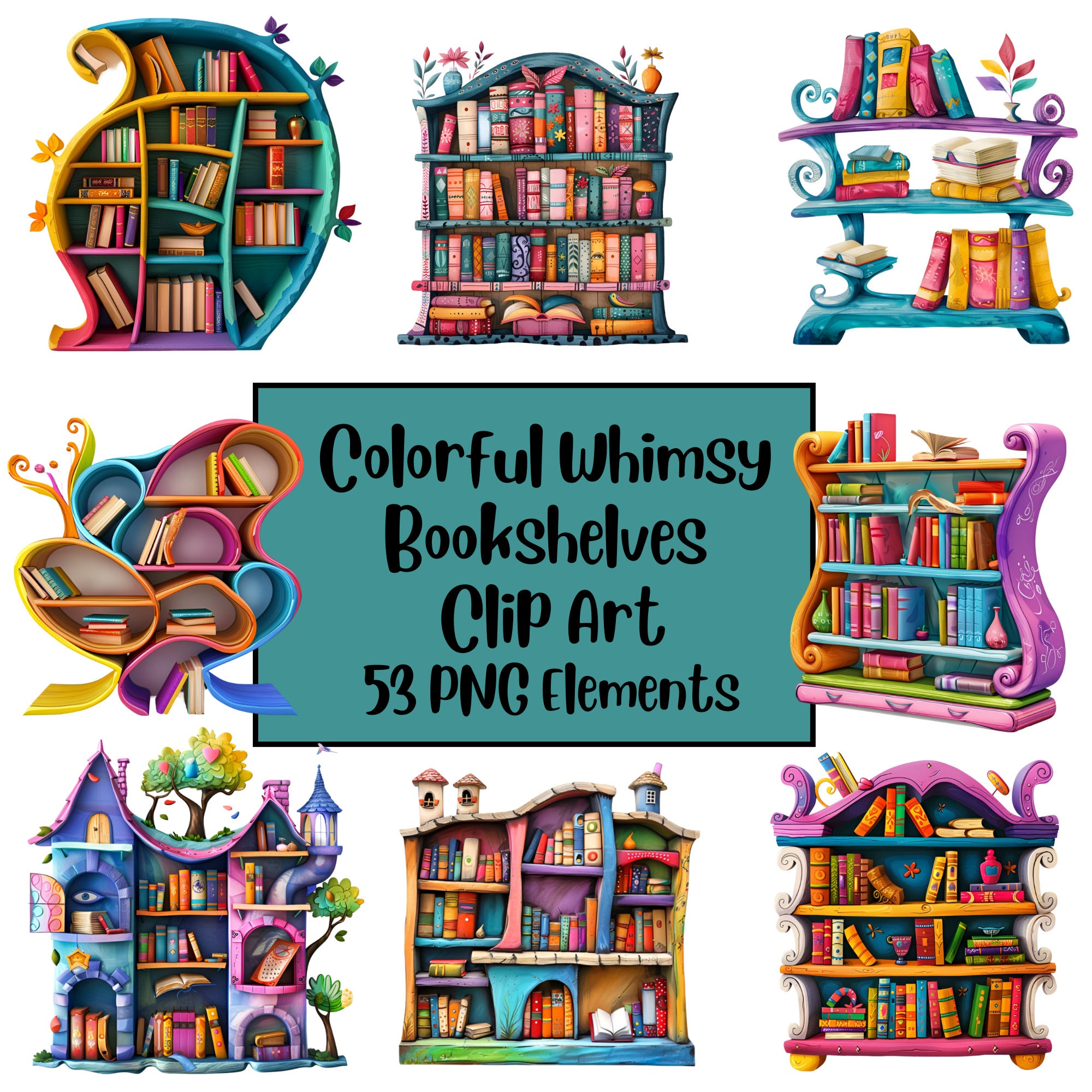 Bookshelf Clipart, Bookcase Clipart, Stacked Book, Cozy Bookworms,  Booklovers Bundle Clipart, Magical Books, Book Stack, Sublimination - Etsy, image size:2000x2000
