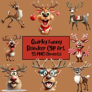 Clipart di renne stravaganti, PNG di renne divertenti, PNG di renne di Natale, design di diario spazzatura, pacchetto di sublimazione di Natale divertente