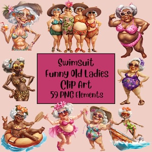Lustige alte Damen Clipart, ältere Clipart, Summer Vibe Clipart, alte Damen PNG Bundle, fröhliche alte Dame, lustige alte Menschen, Sommer Clipart