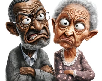 Funny Black Old Couple Clipart, Elderly Clipart, Grandparents Clipart, Old Ladies Clipart, Funny Old People, Funny Old Ladies