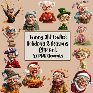Funny Old Ladies Clipart, Elderly Clipart, Cute Grandma, Old Ladies PNG Bundle, Cheerful Old Lady, Funny Old People, Sublimination