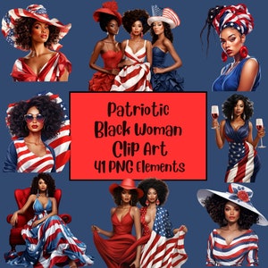 Clipart femme noire PNG, lot du 4 juillet, Clipart fille afro, patronne, femme ronde, sublimination, fille d'agenda, patriotique
