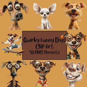 Quirky Dog Clipart | Whimsical Dogs Clip Art | Funny Dogs | Cartoon Animals | Cute Dog Portraits Clipart | Cute Caricature Pets