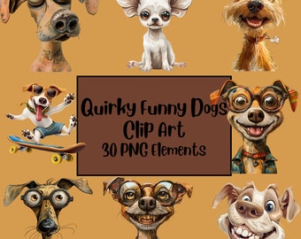 Quirky Dog Clipart | Whimsical Dogs Clip Art | Funny Dogs | Cartoon Animals | Cute Dog Portraits Clipart | Cute Caricature Pets