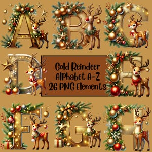 Alfabeto di Natale PNG, Clipart di renne, Alfabeto di renne, Lettere di scarabocchio di Natale, Design di sublimazione, Biglietti di Natale, PNG