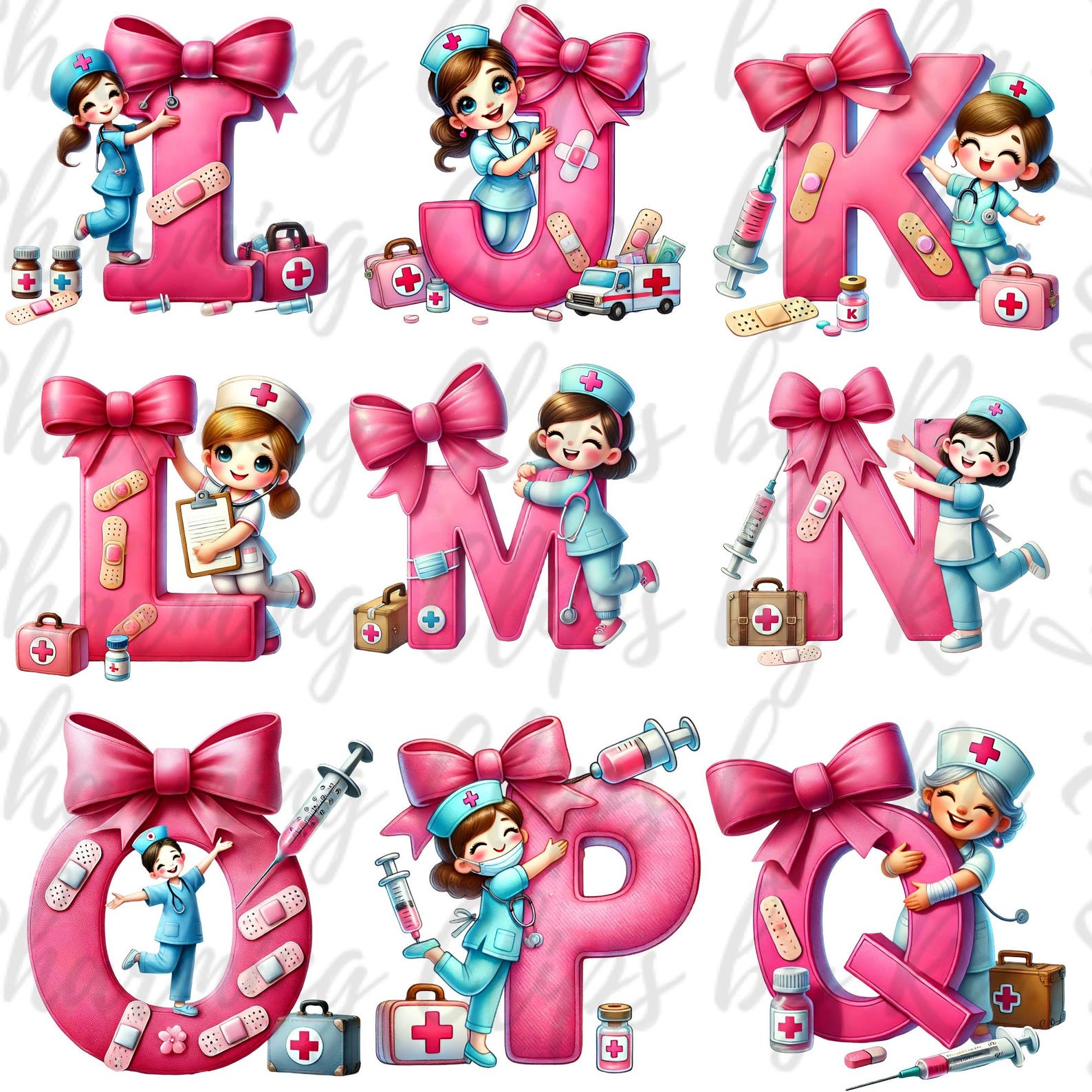 Nurse Doodle Letters Alphabet, Nurse Alphabet, Sublimination, Medical ...
