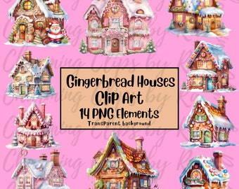 Gingerbread House Clipart, Christmas PNG, Gingerbread Clipart, Christmas Village, Holiday Decor, Christmas Clipart, Digital Download