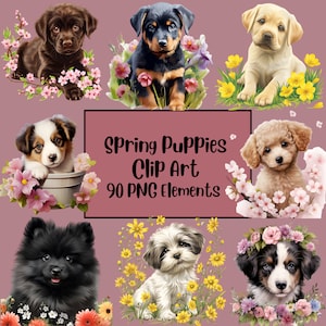 Puppy Clipart Bundle, Cute Puppy Clipart, Dogs Clipart, Watercolor Cute Puppy Bundle Clipart, Little Puppy Clipart, Colorful Puppies