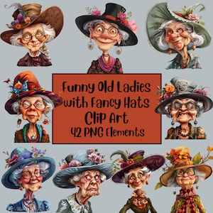 Funny Old Ladies Clipart, Elderly Clipart, Cute Grandma, Old Ladies PNG Bundle, Cheerful Old Lady, Funny Old People, Sublimination
