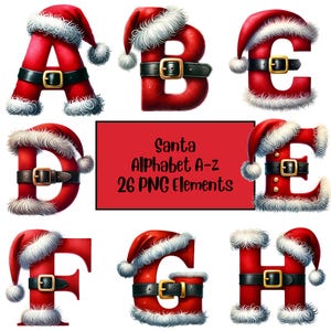 Kerstalfabet PNG, kerstman letters clipart, kerstman alfabet, kerst doodle letters, sublimatie ontwerp, vakantie clipart