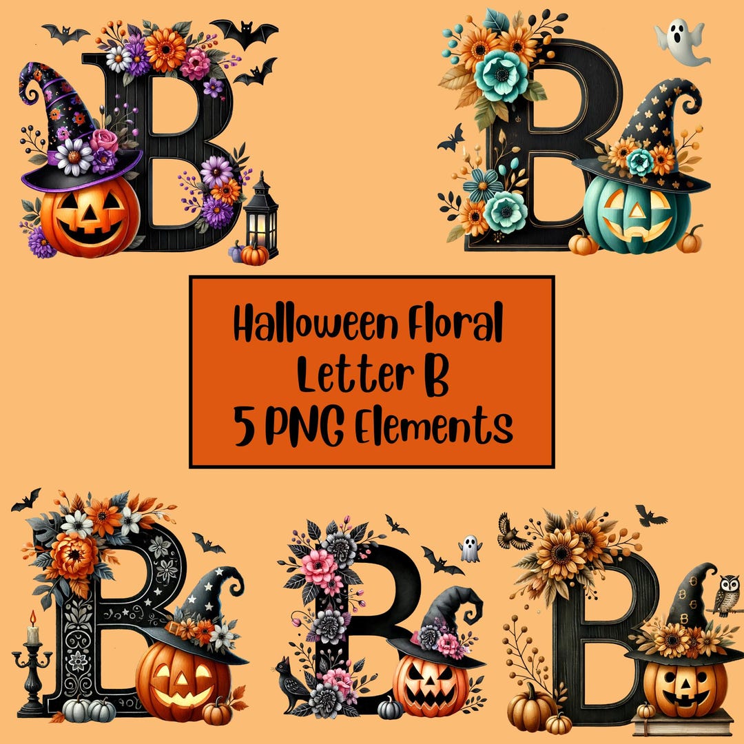 Fall B Fall Floral Alphabet Clipart, Halloween Watercolor Letters for ...