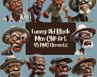 Funny Old Black Man Clipart, Elderly Clipart, Grandpa Clipart, Grandfather, Senior, Funny Old People, Grumpy Old Man PNG, Sublimination