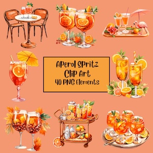 Aperol Spritz Aquarell Clipart | Mixgetränke | Alkoholische Getränke | Aperol Spritz Png | Benutzerdefinierte Aquarell Cocktail | Party-Cocktail