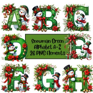 Kerstalfabet PNG-bundel, sneeuwpopletters png, kerstletters png, feestelijke vakantiebrieven, sublimatie, sneeuwpopalfabet