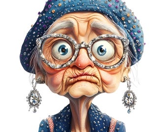 Imágenes prediseñadas de ancianas divertidas, imágenes prediseñadas de ancianos, abuela linda, paquete PNG de ancianas, anciana alegre, personas mayores divertidas, sublimación