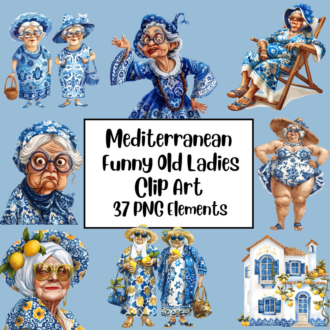 Funny Old Ladies Clipart, Mediterranean Lemon, Elderly Clipart, Cute ...