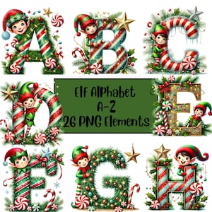 Paquete de alfabeto navideño PNG, letras de elfo PNG, letras navideñas PNG, letras festivas, sublimación, alfabeto de elfo