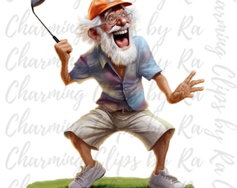 Funny Old Man Clipart, Golf Graphics, Elderly Clipart, Golf Player Clipart, Grumpy Old Man PNG, Sublimination, Funny Old People
