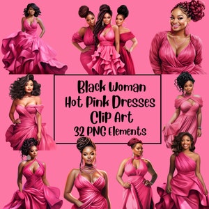 Fashionable Black Woman Clipart, Black Woman Valentines PNG, Boss Woman, Beautiful Curvy Black Woman, Afro Bun, Valentine PNG, Powerful