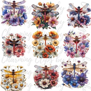 Dragonfly Floral Birthflower Clipart Sublimations Bundle, Insect PNG ...