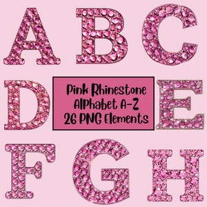 Rhinestone Alphabet PNG, Faux Rhinestone Clipart, Alphabet Clipart, Rhinestone Patch PNG, Printable Alphabet Font Bundle, Pink Rhinestones