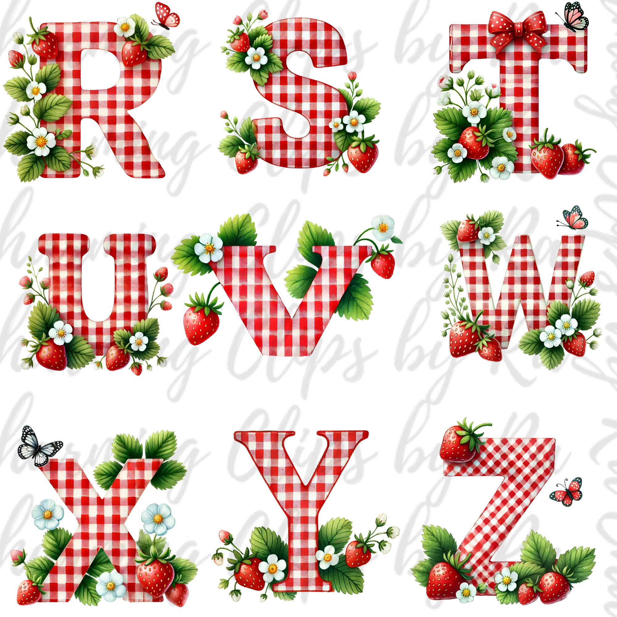 Strawberry Alphabet PNG Bundle, Strawberry First Birthday Clipart, Cute ...