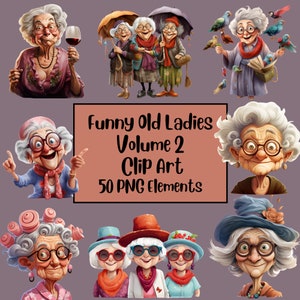 Lustige alte Damen Clipart, ältere Menschen Clipart, süße Oma, alte Damen PNG Bundle, fröhliche alte Dame, lustige alte Menschen, Sublimation
