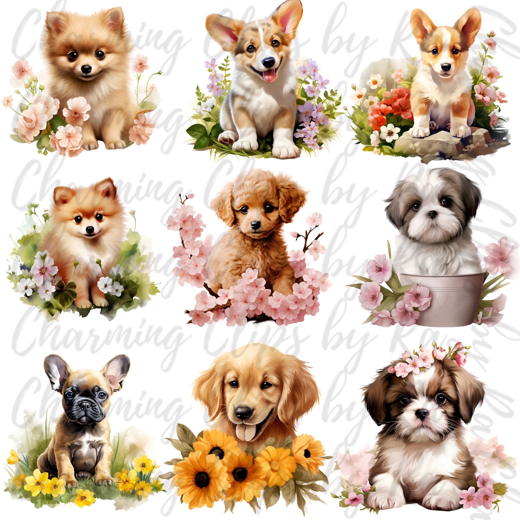 Puppy Clipart Bundle, Cute Puppy Clipart, Dogs Clipart, Watercolor Cute ...