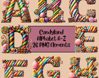 Candyland Alphabet PNG Bundle, Candyland Clipart, Süßigkeiten Alphabet, Süßigkeiten Buchstaben, Sublimation, Pastell Süßigkeiten, Geburtstags süßigkeiten, Candy Shop