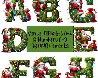 Christmas Alphabet PNG, Santa Letters Clipart, Santa Alphabet, Christmas Doodle Letters, Sublimation Design, Holiday Clipart