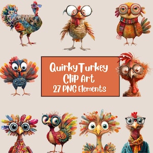 Schrullige Vögel Clipart, Schrulliger Truthahn, Herbst Festliche Clipart, Thanksgiving PNG, Herbst Bündel Clipart, Truthahn PNG Bündel, Lustiges Truthahn Gesicht