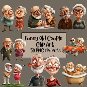 Grappige oud koppel clipart, bejaarde clipart, grootouders clipart, oude dames clipart, grappige oude mensen, grappige oude dames, schattig oud stel