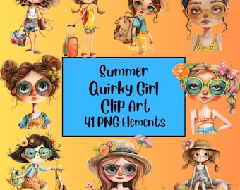 Quirky Girl Clipart, Whimsical Girl, Paper Doll, Junk Journal, Cute Girl, Whimsical Digital Papers Girls Digital Papers, Sublimination