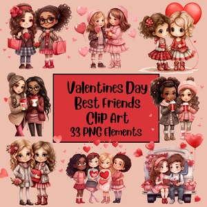 Clipart meilleurs amis, Saint-Valentin PNG Bundle, Clipart romantique, mignon Saint Valentin, soeur, famille, garçon, fille des cliparts, aquarelle Bundle